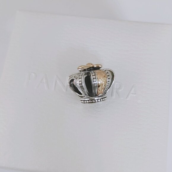 Pandora Two-tone Regal Crown Dangle Charm S925 Sterling Silver Bracelet Pendant - Picture 8 of 9